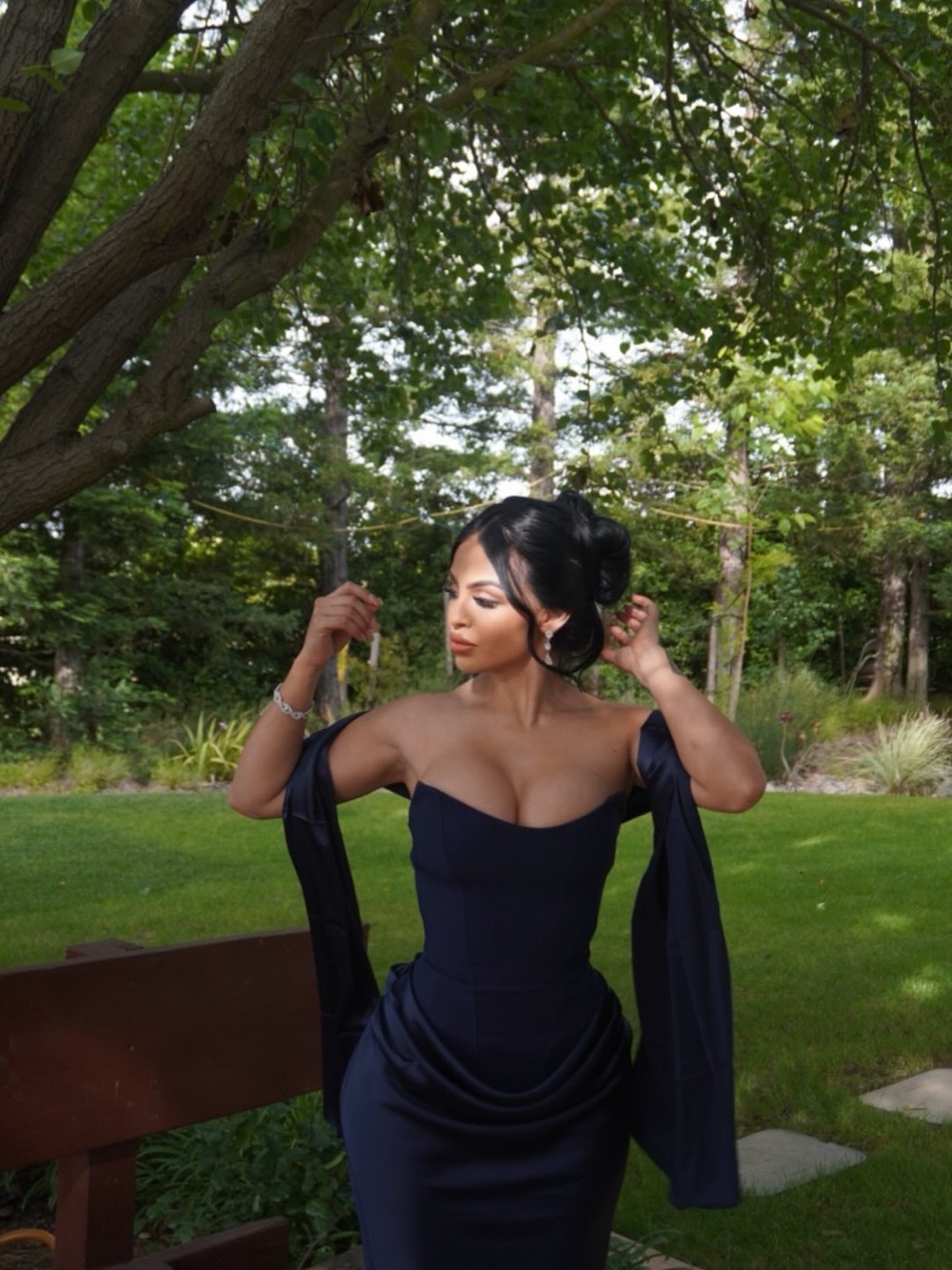 Strapless Midnight Blue Satin Corset Gown - Picture 2 of 4